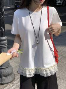 DAZY 女式韩版休闲圆领长袖T恤 夏季 - 白色 - 查看 8