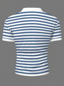Manfinity 男士休闲条纹四分之一扣短袖 Polo 衫，夏季款 - 彩色 - 查看 2