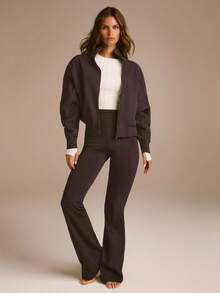 GLOWMODE Everyday Fleece Warmth Whisperer Soft Warm Lightweight Front Back Seam Detailing Pockets Batwing Sleeve High Neckline Full-Zip Jacket Autumn Winter Daily Casual