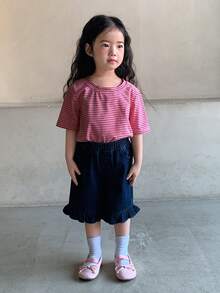 DAZY Toddler Girls' Ruffle Trim Washed Casual Denim Shorts - Dark Wash - View 2