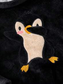 2pcs Baby Boy Cute Penguin Embroidery Round Neck Long Sleeve Top And Pants Comfortable Casual Black Flannel Pajama Set, Autumn/Winter - Multicolor - View 3