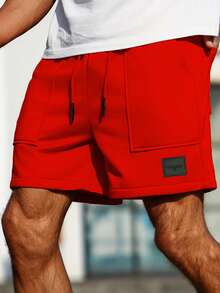 Manfinity Homme 男士弹力腰带抽绳口袋宽松休闲夏季短裤 男士红色慢跑短裤 男士红色短裤 男士红色街头风短裤 男士红色运动短裤 男士休闲短裤 男士红色短裤套装 男士红色运动短裤 男士红色休闲短裤 - 紅色 - 查看 3