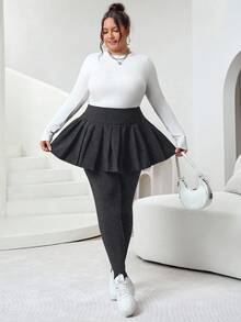 SHEIN CURVE+ Curve 尺码 US22 音乐节、海滨度假、波西米亚黑色网眼衬里保暖打底裤，秋冬季 - 深灰色 - 查看 6