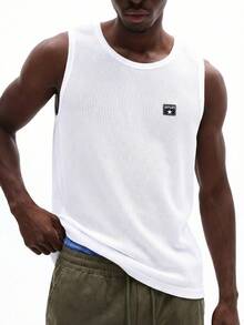 Áo tank top cổ tròn gân SUMWON với logo thương hiệu nhỏ, thích hợp mặc thường ngày mùa hè, kiểu dáng trơn, thoải mái. - trắng - Xem 4