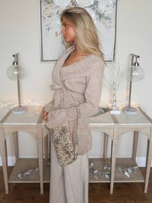 Sydney Algeri Women's Basic Minimalist Elegant French Fashion Romantic Tie-Front Cardigan - Camel - View 4