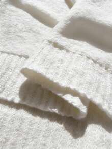 Sunnyshic Áo len dệt kim màu trơn, hở vai, gợi cảm, cỡ lớn - trắng - Xem 8