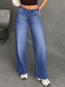 EURMUSE WOMEN WIDE LEG MID WAIST JEANS - Dusty Blue - View 3