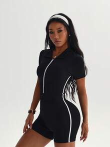 Dewbera Women's Seamless Yoga Short Sleeve Jumpsuit - Black - View 5