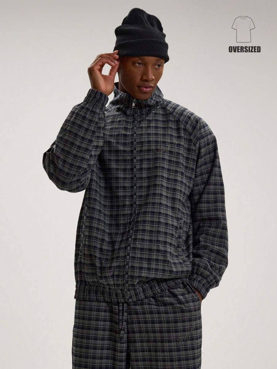 Musero Oversized Long Sleeve Checkered All Over Print Zip Through Top Style Jacket Co Ord Sweater Only SPRING SUMMER Essentials - Multicolor - View 1