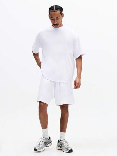 SUMWON Oversized White Crew Neck T-Shirt And Drawstring Shorts Two Piece Set For Summer Casual Loungewear
