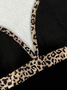 SHEIN Fitted Leopard Print Patchwork Casual Fashionable Women Camisole - Black - View 5