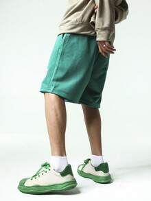 Chillumni Men Letter Patched Detail Drawstring Waist Shorts - Green - View 5
