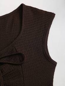 Sweetra Fashionable Solid Color Cinched Waist Fitted Knit Maxi Dress, European And American Style - Coffee - View 4