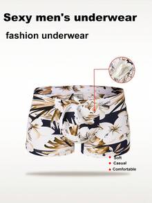 Manfinity Swimmode Men's Summer Floral Print Drawstring Waist Swim Trunks - Multicolor - View 3