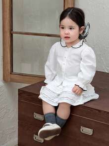 DAZY Infant/Toddler Girls' Ruffle Trim Fresh Long Sleeve Top, Spring/Autumn & Summer - White - View 4