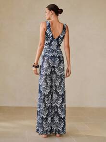 Swim Oasis 1pc Women V-Neck Floral Print Jumpsuit - Navy Blue - View 4