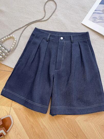 INAWLY 女士时尚休闲高腰A字阔腿百慕大短裤