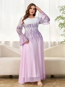 Ellevyn Đầm dài tay xòe thanh lịch cỡ lớn - Màu tím - Xem 9