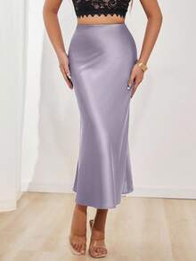 Glamine Chân váy satin thanh lịch, đa năng dành cho nữ. - Màu tím - Xem 6