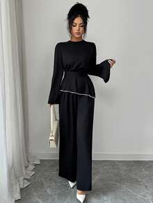 Graceveil Conjunto elegante de mujer con cuentas, estilo árabe, adecuado para primavera y otoño - Negro - Ver 5