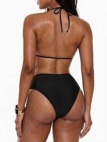 Swim Vcay Summer Beach Women's Ruched Swim Bottom Wedding - Black - View 2