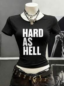 Resyla Retro Punk Style Lettered Short-Sleeved T-Shirt, Y2K Gothic Style Top, Street Hip-Hop Top, 90s Women's Fashion - Black - View 2