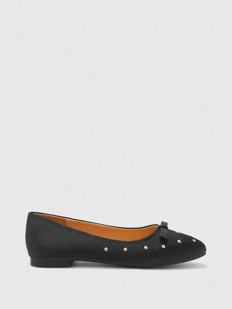 CUCCOO BIZCHIC Women's Fashion Everyday Versatile Round Stud Bow Flat Loafers Valentine's Day
