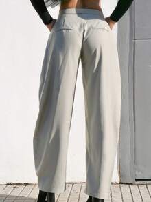 Yess Loren 中腰宽松百褶套装长裤，仅限可爱约会之夜外出秋季秋季圣诞夜外出工作返校干净利落冬季派对 - 灰色 - 查看 2