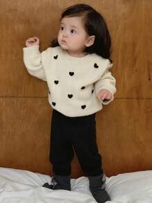 DAZY Toddler Round Neck Long Sleeve Heart Sweater, Autumn/Winter - Apricot - View 4