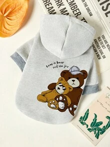 PETSIN 1件可爱太阳镜熊字母印花宠物帽帽连帽衫浅灰色秋冬加厚保暖宠物服装 - 淺灰色 - 查看 1