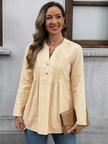 EMERY ROSE Áo kiểu dài tay dành cho nữ, áo sơ mi nữ, áo kiểu dự tiệc mùa thu, áo kiểu trang phục dài tay. - Màu vàng - Xem 3