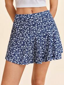 Coeurva 女士花卉印花迷你裙，休闲时尚，适合日常穿着 - 藏蓝色 - 查看 4