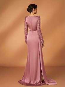 Serin 新娘母亲优雅亮片曳地正式礼服 - 藕粉色 - 查看 3
