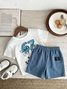 SHEIN 2pcs/Set Baby Boy/Girl Casual Cute Crayon Animal Print Loose Round Neck Knit Top T-Shirt And Shorts Set, Suitable For Spring/Summer Wear - Multicolor - View 7