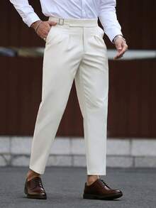 Manfinity Bizformal 男士商务休闲纯色西装裤，通勤百搭 - 米色 - 查看 1