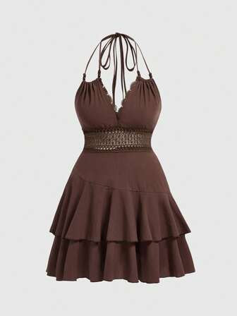 Robe mini polyvalente à col ras-du-cou style rétro hippie pour femmes grandes tailles