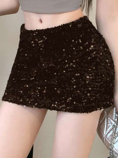 DAZY Minifalda de cintura baja de unicolor para mujer, apta para todas las estaciones