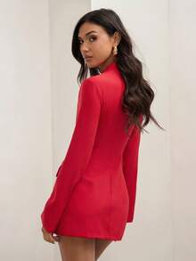 COSMINA 女式春夏纯色立领喇叭袖短款迷你连衣裙 - 紅色 - 查看 2