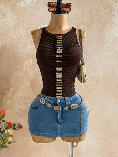 Soleia Nueva camiseta bohemia, de vacaciones, vintage y de fiesta para mujer con decoración de borlas y cuentas doradas de vanguardia