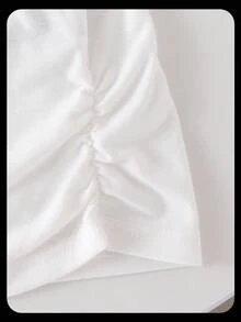 SHEIN Explorewe 2 peças Conjunto Casual de Verão para Meninas, Top Branca de Gola V de Manga Curta e Calça Solta e Confortável Bordô - Vinho - Visão 3