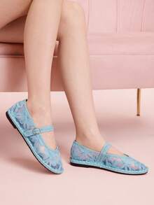 CUCCOO DOLLMOD Women Casual Versatile Commute Daily 3D Floral Mesh Flats - Mint Green - View 4