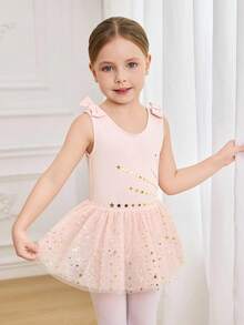 Young Girls Ballet Dress, Sleeveless Pink Bowknot Tulle Puff Skirt Children Dance Leotard Activewear - Pink - View 7