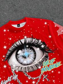 Manfinity Roghcode 男士字母和眼睛印花短袖露脐T恤 - 紅色 - 查看 3