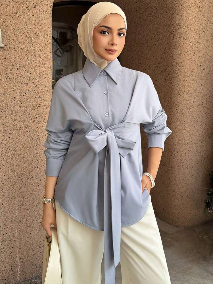 Women's Casual Solid Color Tie-Up Blouse, Spring/Summer,Wedding Guest Dress Women