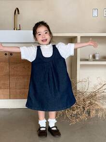 DAZY Baby Girl Vintage Korean Style Washed Bib Dress Toddler Girls Clothes - Dark Wash - View 5