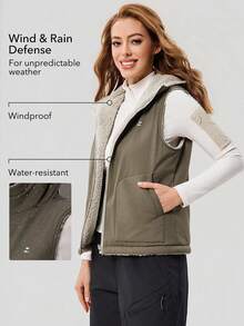 OutZeal 女士户外保暖背心夹克 冬季徒步露营防水保暖带口袋拉链连帽夹克 - 棕色 - 查看 4