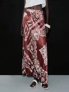 Lumivelle 女士波西米亚风复古优雅褶裥A字裙，春夏款 - 棕色 - 查看 1