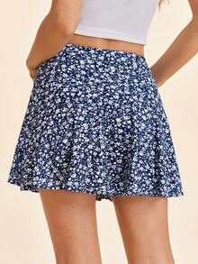 Coeurva 女士花卉印花迷你裙，休闲时尚，适合日常穿着 - 藏蓝色 - 查看 3