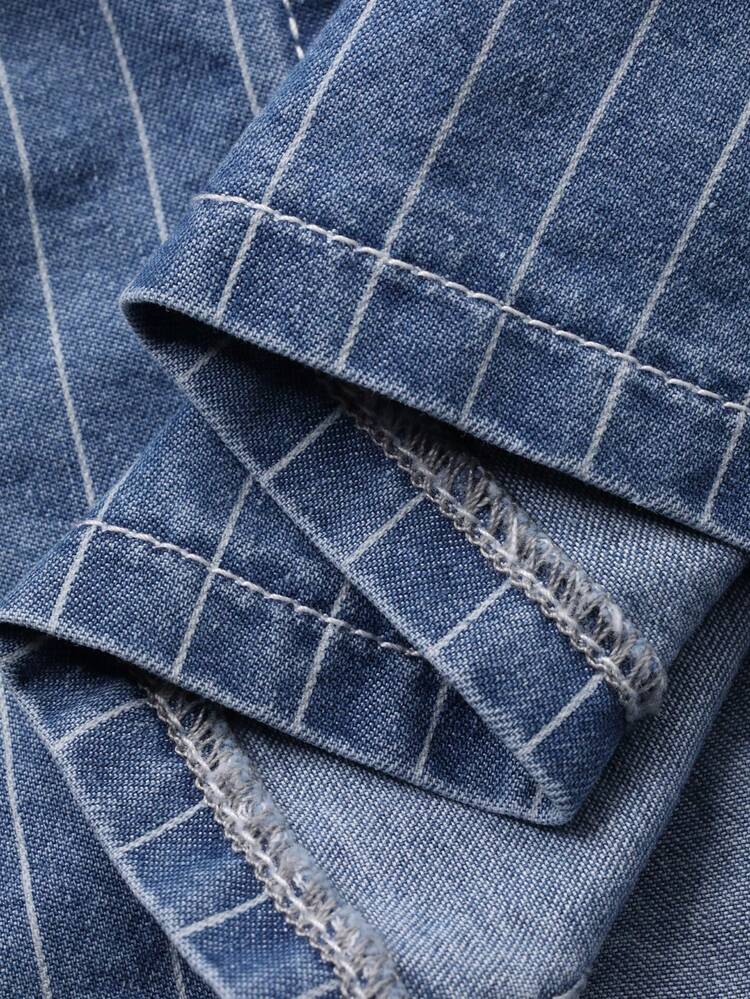 Women's Casual Striped Pocket Shirt And Denim Skirt 2-Piece Suit, Spring/Summer