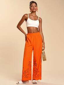 Pantalones casuales de estilo bohemio de verano para mujer, pantalones holgados y delgados a la moda para uso diario - Naranja - Ver 4